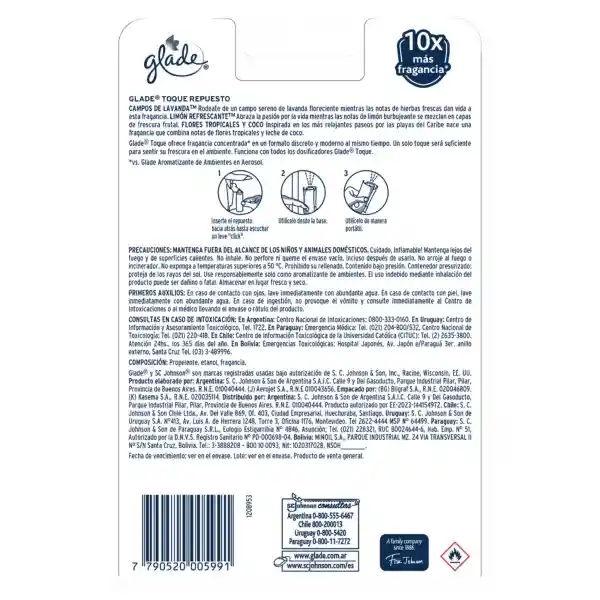 Aromatizante de Ambientes Glade Toque Repuesto Pack 9 g x 3 Und
