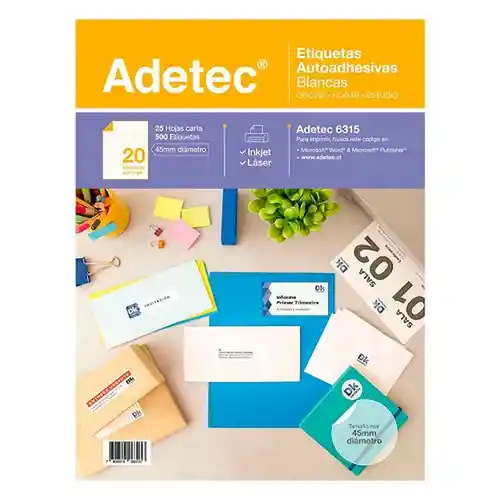 Adetec Etiqueta Ink-Jet 06315 Circular 45 mm