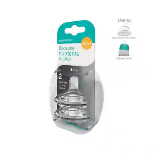 Nanobebe Tetina Silicona 3Av- Pack x 2 Flujo Lento - FUS3010119