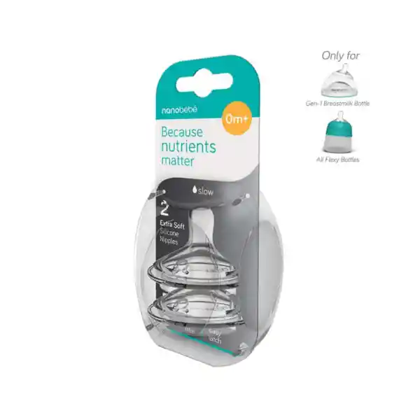 Nanobebe Tetina Silicona 3Av- Pack x 2 Flujo Lento - FUS3010119
