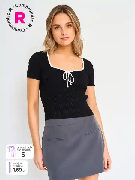 Index Súeter Manga Corta Decontraste Color Negro S S25