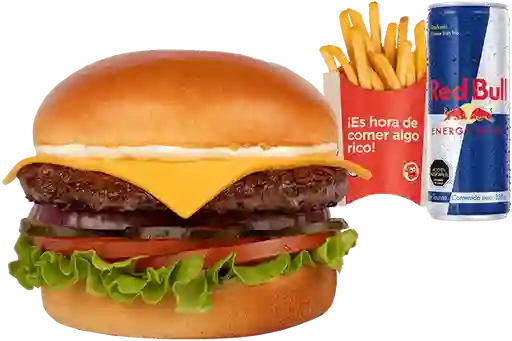 Hamburguesa +Papas Fritas + Redbull