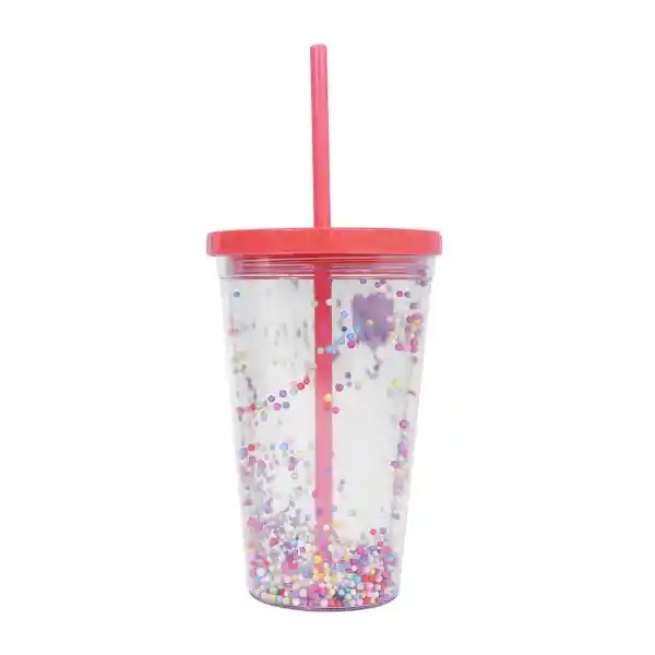 Miniso Vaso Con Bombilla de Doble Capa Con Decoraciones