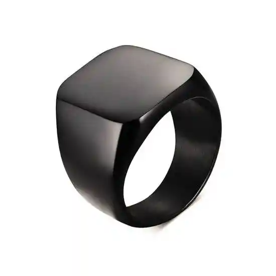 Anillo de Acero Negro Tipo Sello Plano Cuadrado