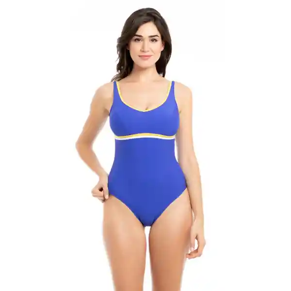 Traje de Baño Entero Deportivo Con Vivos Azul Talla XL Samia