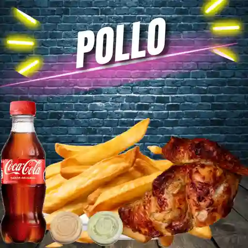 1/4 Pollo pechuga + papas+ bebida mini