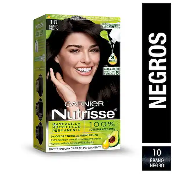 Garnier-Nutrisse Tinte Permanente Para Cabello Ébano Negro 10
