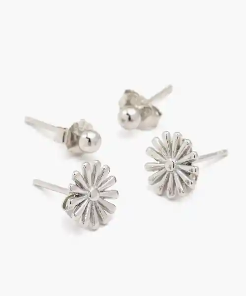 Set Aros Flor y Puntos Plateado Lounge