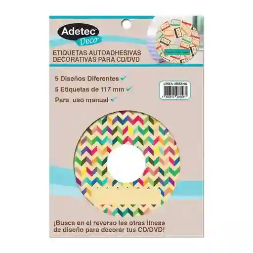 Adetec Etiqueta Autoadhesiva cd 5 Diseños Diferentes