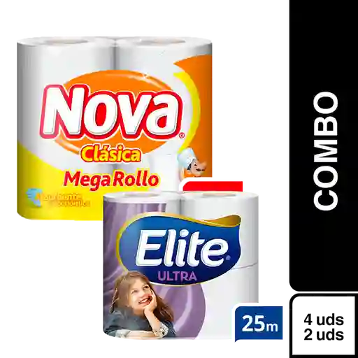 Combo Elite Papel Higiénico Ult + Nova Toalla de Papel Clásico