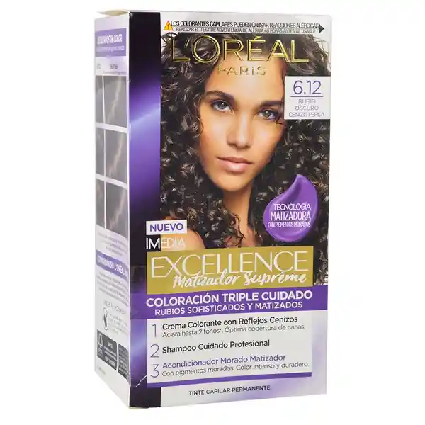  Loreal Paris-Excellence Tinte Para Cabello 6.12 Rubio Oscuro Cenizo Perla  