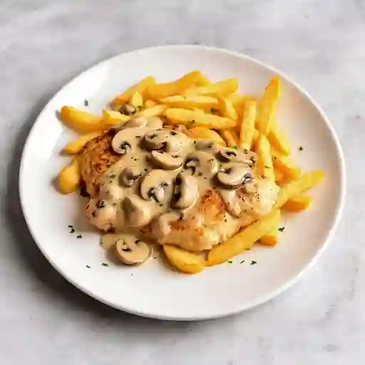 Pollo champiñón con papas