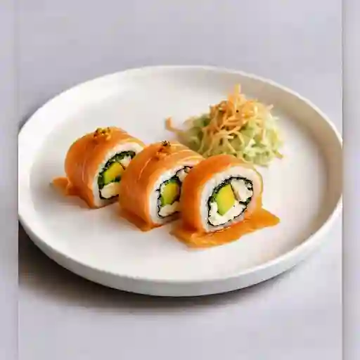 Roll palmito envuelto en salmón