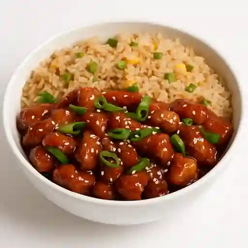 Pollo mongoliano con arroz chaufán