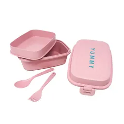 Miniso Set de Contenedor Con Cubiertos Rosa 980 mL