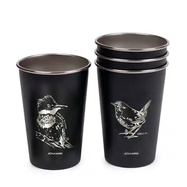 Set Vasos Acero Negro Aves Chilenas 480 mL Atakama Outdoor