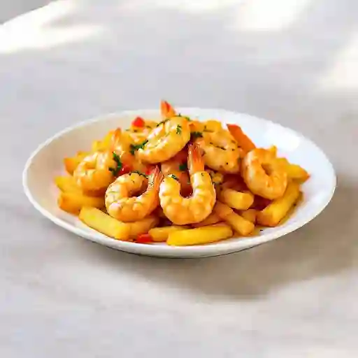 Colacion Papas Fritas Con Chapsui Camaron+5 Unidades De Wantan Fritos + Bebida 350mi, Sabor Coca Cola O Fanta.