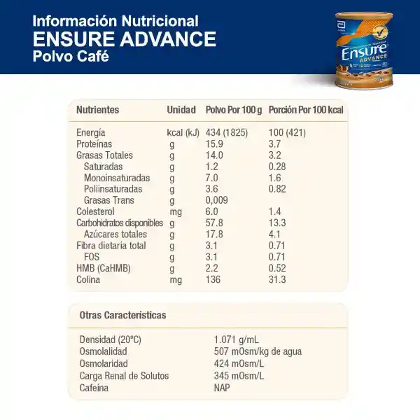 Ensure Alimento Nutricional Advance Café