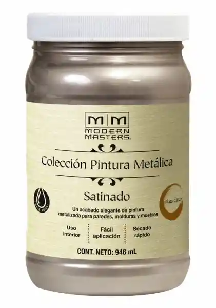 Modern Masters Pintura Base Agua Metálica Satinada Plata Cálido