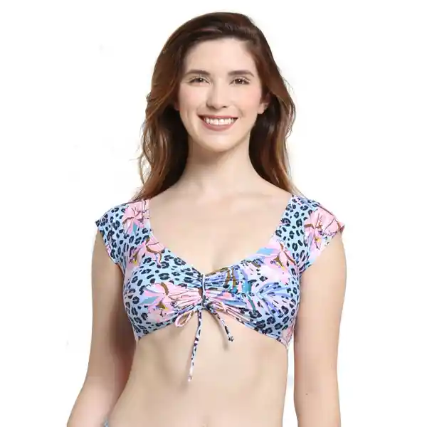 Bikini Manga Corta Estampado Celeste Talla M Samia