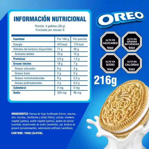 Oreo Galleta Sabor Vainilla Rellenas de Crema