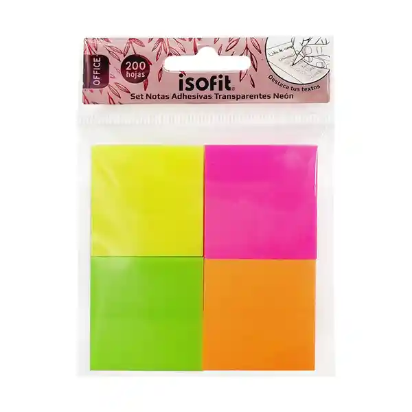 Isofit Set Nota Adhesivas Transparente 2 Tamaños Colores