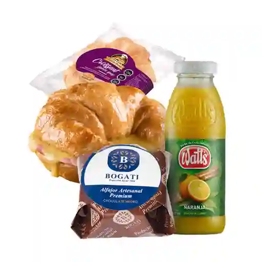 Combo Croissant Jamón Queso + Watts Jugo Naranja + Bogati Alfajor