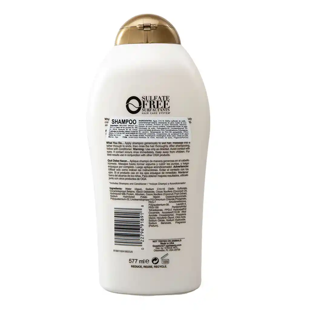 Organix Shampoo Nutritivo Leche de Coco