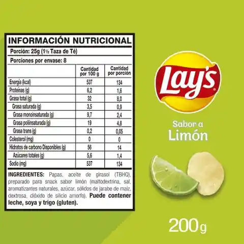 Evercrisp Lays Papas Fritas Sabor Limón 200 g