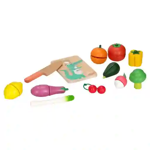 Balde Con Frutas y Verduras de Madera Casaideas