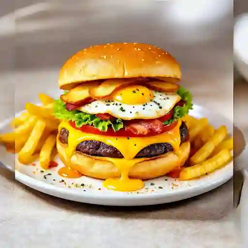 Burger Especial Full A Lo Venezolanove + Papas Fritas