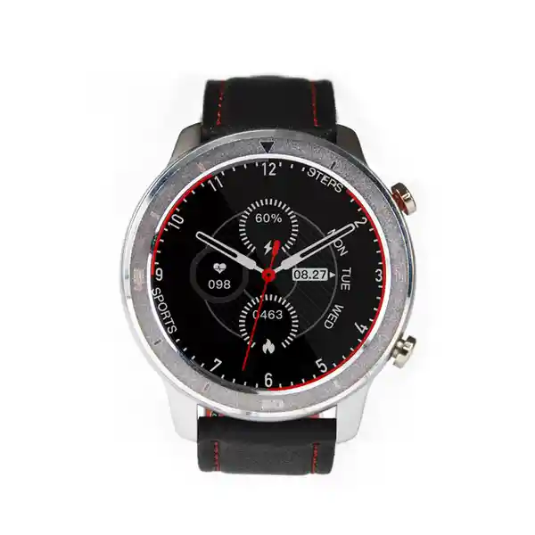 Lhotse Smartwatch Plateado Cuero Negro Rojo RD7