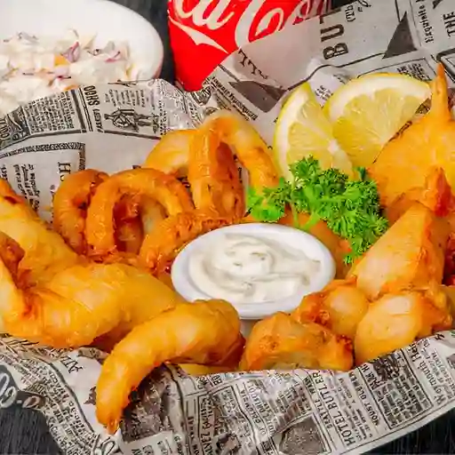 Box fisherman, papas y ensalada 2 pers.