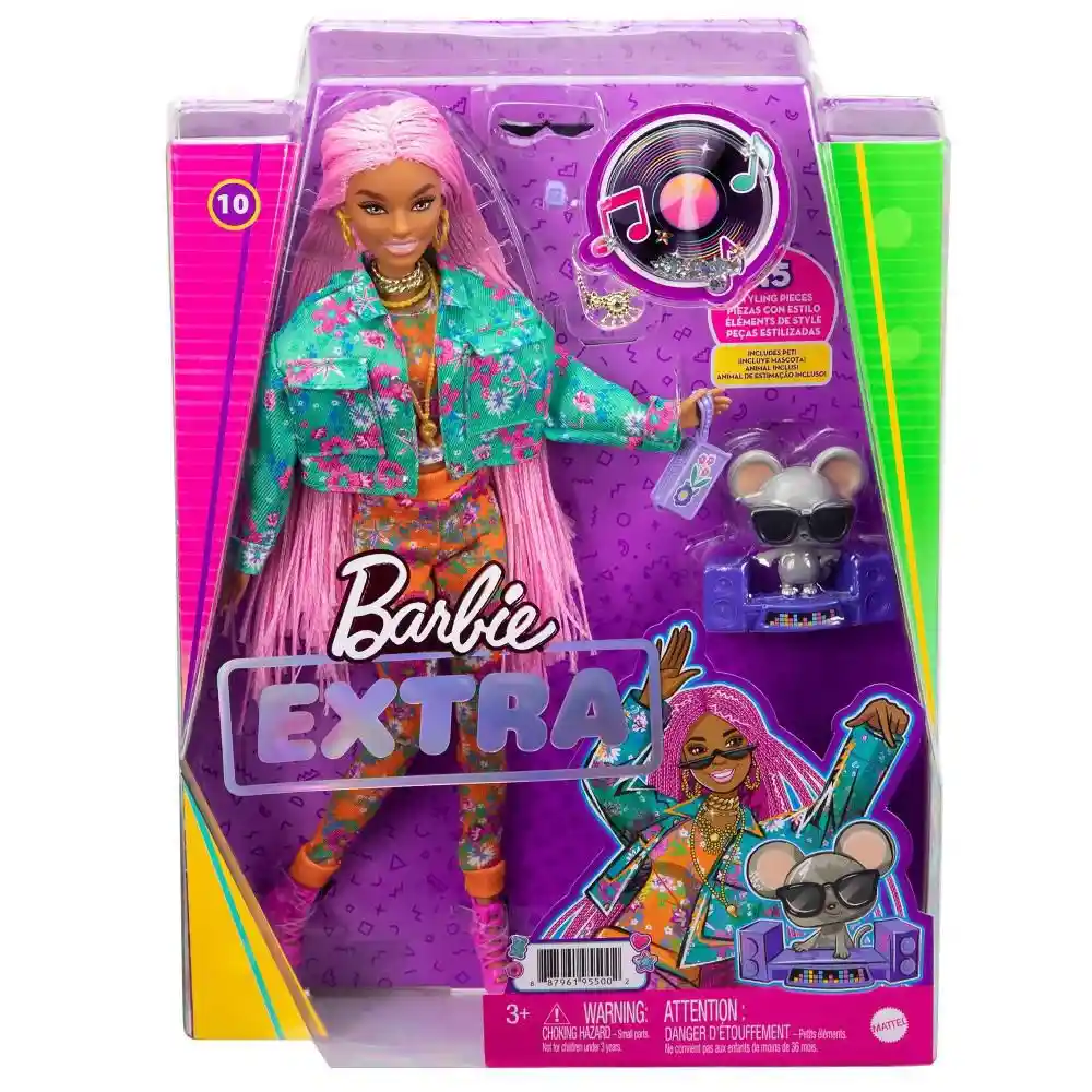 Barbie Muñeca Extra Trenzas Rosas