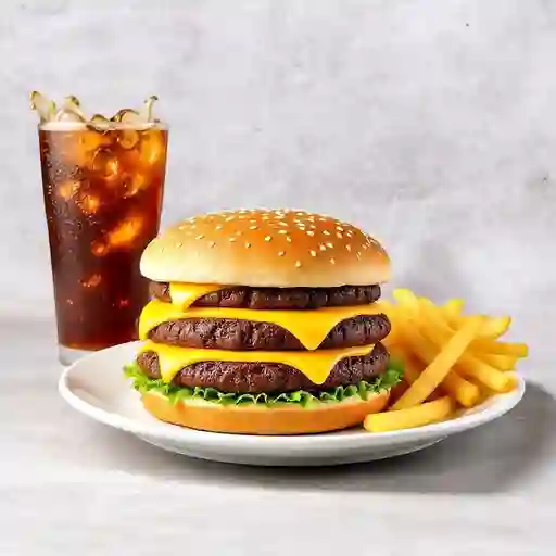 Combo Cheeseburguer Doble Papas Fritas Bebida 350 Cc Sabores