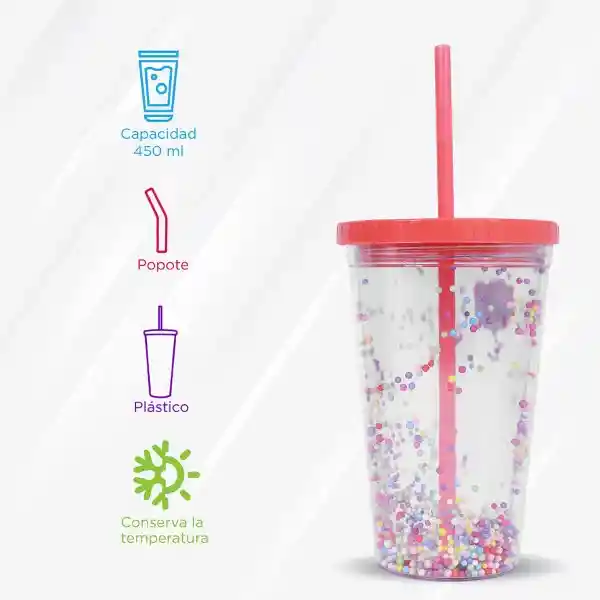 Miniso Vaso Con Bombilla de Doble Capa Con Decoraciones