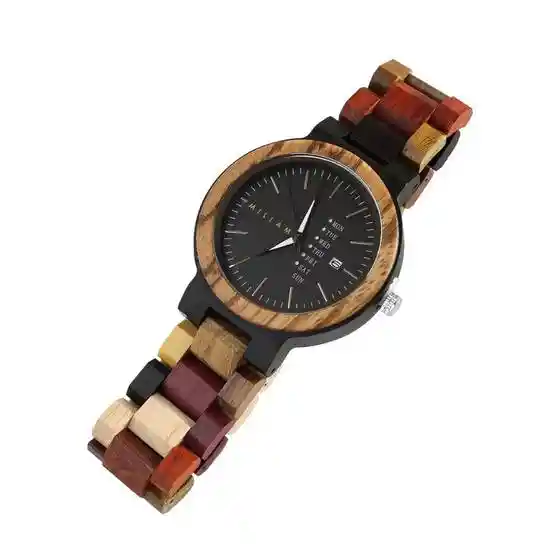 Reloj de Madera Con Eslabones Multicolor