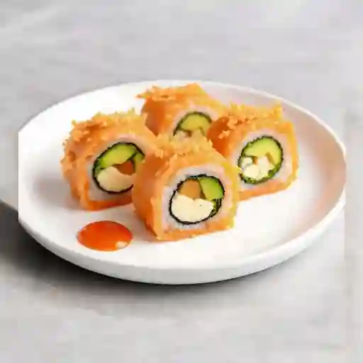 Roll kanikama furay envuelto en salmón