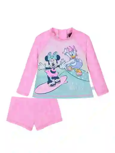 Minnie Set Traje Baño Manga Larga uv g Rosado 3X V26