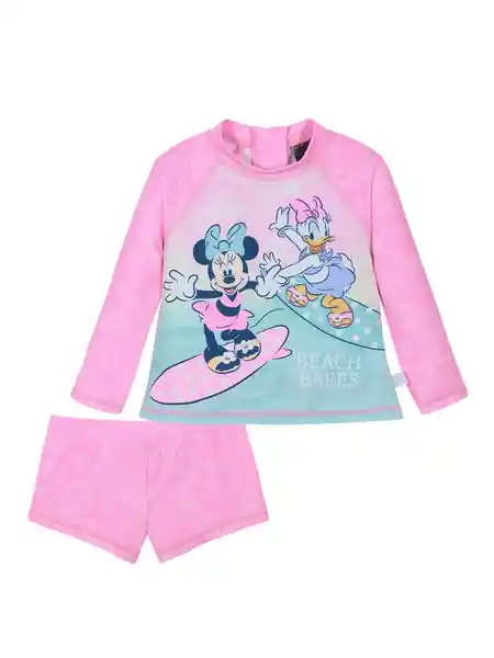 Minnie Set Traje Baño Manga Larga uv g Rosado 3X V26