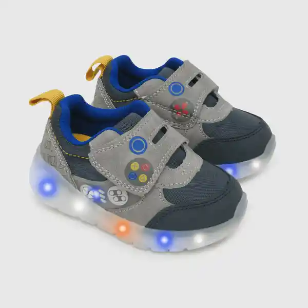 Zapatillas Para Niño Luces Velcro Gris Talla 27 Colloky