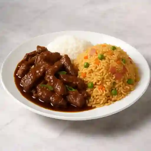 Carne mongoliana con arroz chino y v