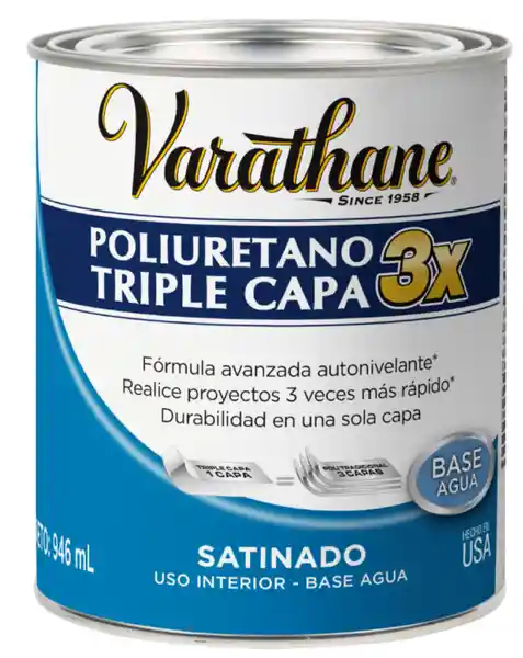 Varathane Barniz Triple Capa Base Agua Transparente Satinado