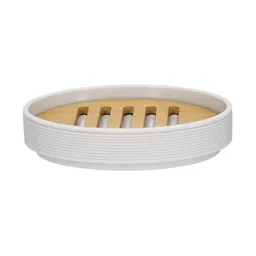 Jabonera de Plástico y Bambú Blanco