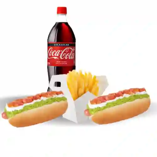 2 Hot Dog + Papas Fritas Med+ Beb 1500