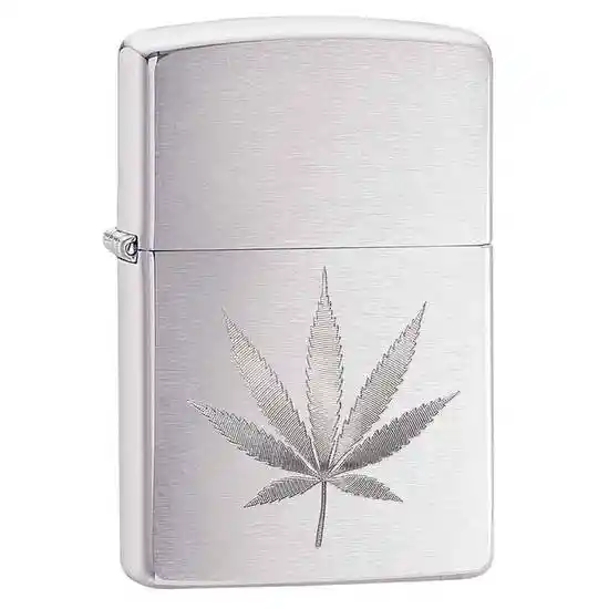 Zippo Encendedor Lighter Chrome Marihuana Leaf Design