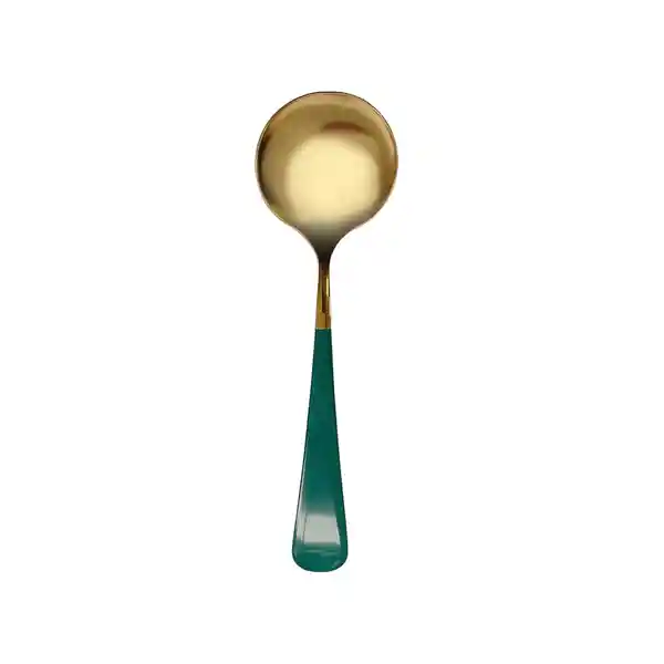 Miniso Cuchara Para Sopa Dorada Light Luxury Verde y Dorado