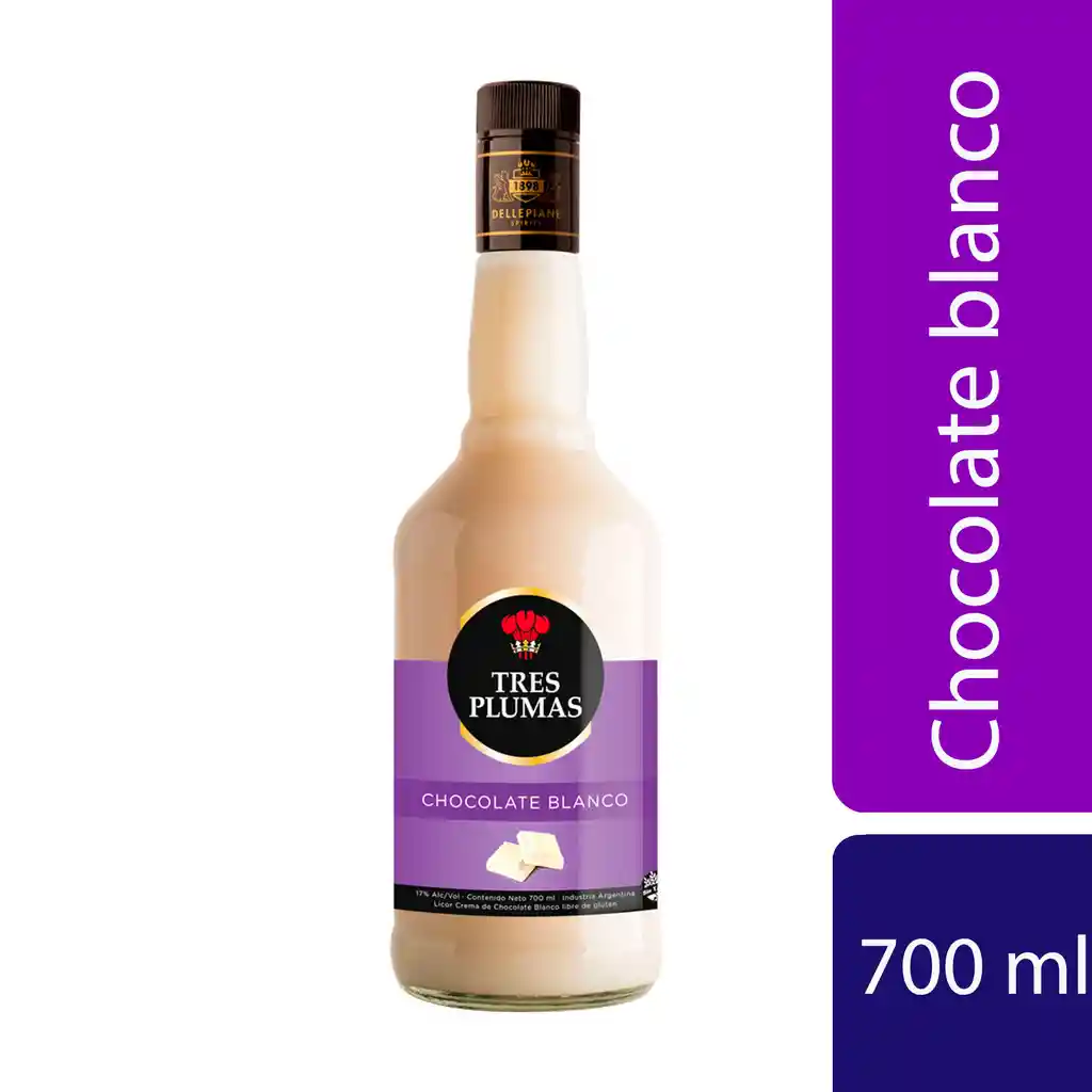 Tres Plumas Licor Crema De Chocolate Blanco Botella