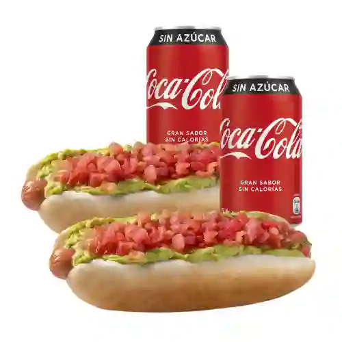 2 Hot Dog Tomate + 2 Latas Cocacola