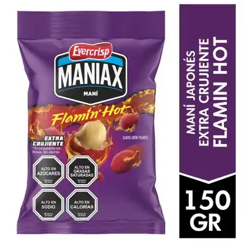 Maniax Maní Extra Crujiente Flamin' Hot Sabor Limón Picante